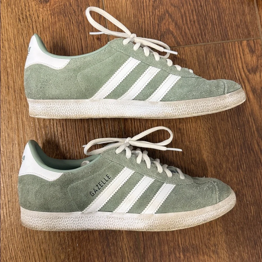 adidas Sage Green & White Gazelle Suede Sneakers - Picture 3 of 10